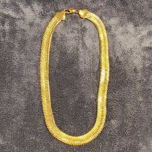 LIKE NEW:  Gold Tone Reversable Wide Ginkgo Enchanced Snake Chain Necklace.
